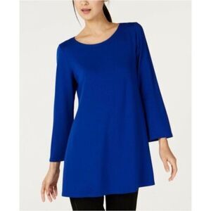 Eileen Fisher Royal Blue Viscose Jersey Ballet Neck Tunic Top Womens Size S Smal